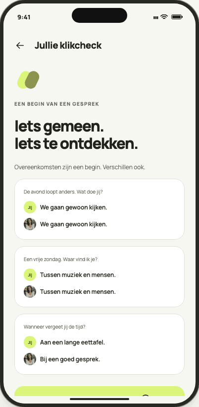 De klikcheck vergelijkt drie antwoorden als gespreksaanleiding.